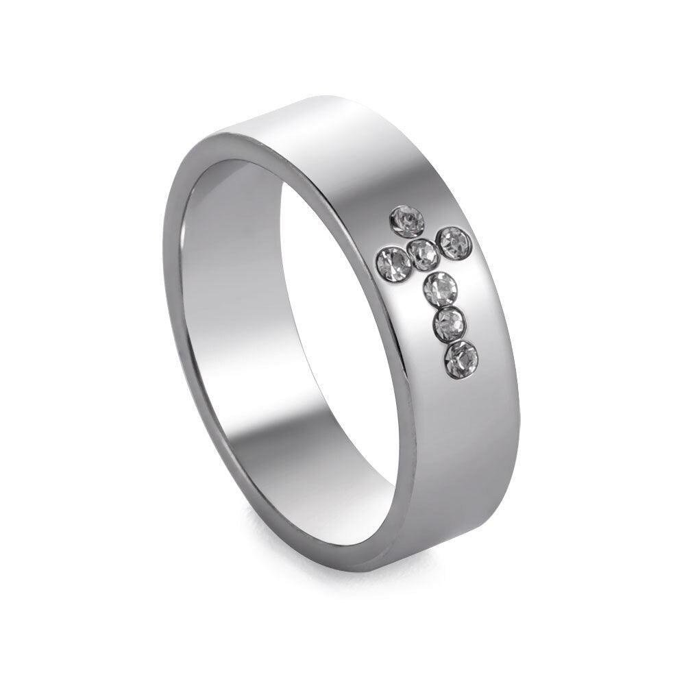 Popular Minimalist Clear AAA Zircon Crystals Cross Women’s Ring Stainless Steel Christian Jewellery - The Jewellery Supermarket