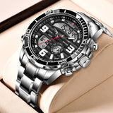 NEW MENS WATCHES - Dual Display Stainless Steel Sport Waterproof Sports Watch - The Jewellery Supermarket