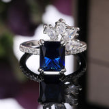 QUALITY RINGS - New Trendy Blue Color Flower AAA+ CZ Diamonds Fashion Ring - The Jewellery Supermarket