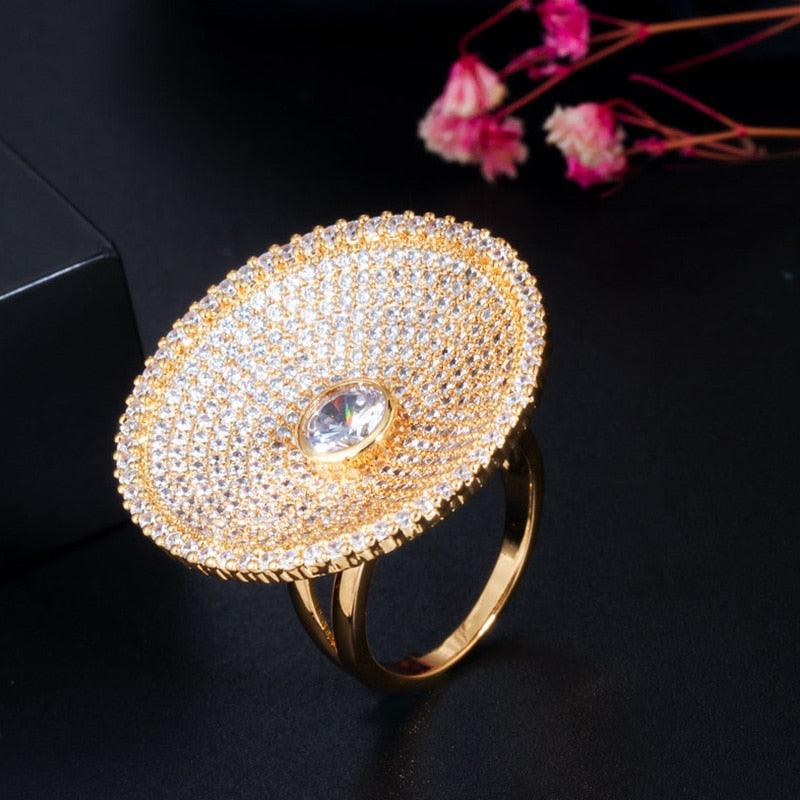NEW VINTAGE RINGS Yellow Gold Color Luxury Bridal Super Round CZ Paved Rings - The Jewellery Supermarket