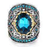 NEW VINTAGE RINGS Aquamarine Huge Oval Gemstones Hyperbole Design Size US 6-10 Ring - The Jewellery Supermarket