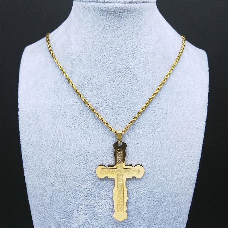 Stainless Steel Retro Catholic Cross Necklaces for Men/Women Gold Color Long Chain Religious Necklace - The Jewellery Supermarket