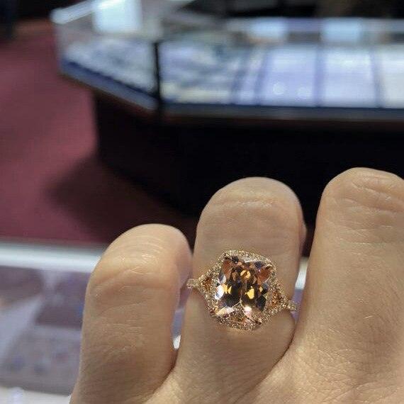 VINTAGE FASHION RINGS 18k Rose Gold Color 925 Sterling Silver Pink Crystal Oblong Ring - The Jewellery Supermarket