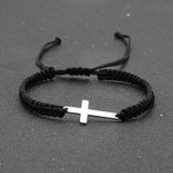 Stainless Steel Cross Charm Bracelet - Lucky Handmade Braided Adjustable Rope Chain Christian Bracelets