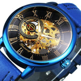 NEW - Luxury Mens Gold Mechanical Skeleton Leather Forsining 3d Hollow Watch - The Jewellery Supermarket