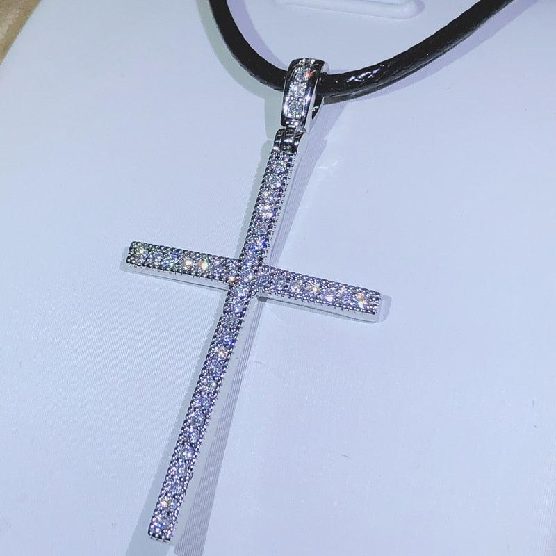 NEW White AAA+ Cubic Zirconia Diamonds Glittering Cross 925 Sterling Silver Cross Necklace Pendant - The Jewellery Supermarket