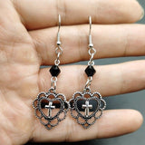 Gothic Punk Style Hollow Heart Cross Pendant Earrings - Christian Dark Art Goth Jewellery Earrings for Women - The Jewellery Supermarket