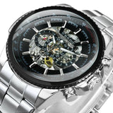 NEW - Luxury Men Silver Gold Skeleton Automatic Mechanical Wrist Military Watch - The Jewellery Supermarket