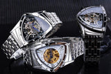 BEST GIFT IDEAS - Stainless Steel Triangle Skeleton Black Mechanical Wristwatch - The Jewellery Supermarket