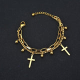 Lovely Ladies Charm Gold colour Fashion Stainless Steel Cross Layered Wrist Bracelet - Religious Jewellery