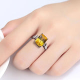 NEW VINTAGE RINGS - Geometry Rectangle Large Yellow Gemstones Fashion Vintage Ring - The Jewellery Supermarket