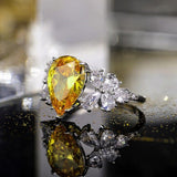 NEW ARRIVAL Charming Luxury Water Drop Shaped Lab Citrine Gemstones Jewellery Ring - The Jewellery Supermarket
