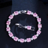 Gorgeous Pink AAA+ Cubic Zirconia Simulated Diamonds Square Tennis Bracelet for Women - The Jewellery Supermarket