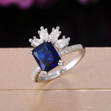 QUALITY RINGS - New Trendy Blue Color Flower AAA+ CZ Diamonds Fashion Ring - The Jewellery Supermarket