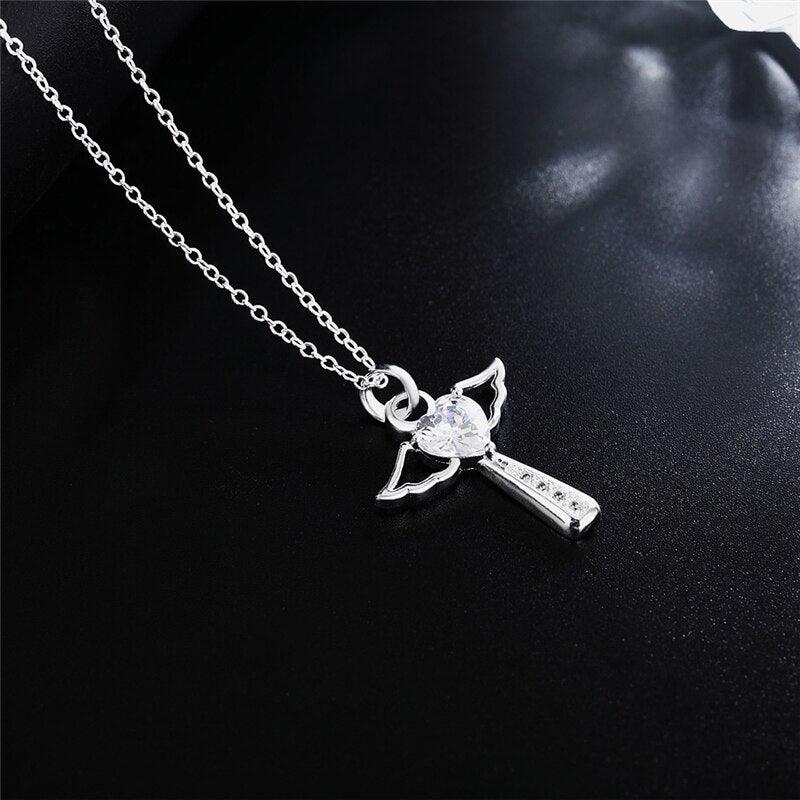 Superb Angel Wing Cross with AAA Zirconia Crystals 925 Sterling Silver Necklaces -  Religious Bridal Jewellery - The Jewellery Supermarket
