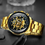 NEW - Luxury Men Silver Gold Skeleton Automatic Mechanical Wrist Military Watch - The Jewellery Supermarket