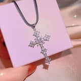 Simple Silver Colour Cross AAA+ Cubic Zirconia Diamonds Pendant light luxury niche design with clavicle chain - The Jewellery Supermarket