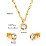 New Design Stainless Steel Gold Colour Round CZ Crystals Pendant Necklace Jewellery Set - The Jewellery Supermarket