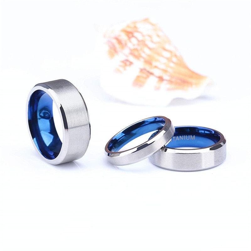Silver Colour Blue Inside Classic 100% Pure Titanium Men and Women Rings - Quality Wedding Rings - The Jewellery Supermarket
