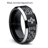 New Arrival 8mm Tungsten Carbide Laser Engraved Christ Cross Bible Scriptures Lord's Prayer Wedding Ring