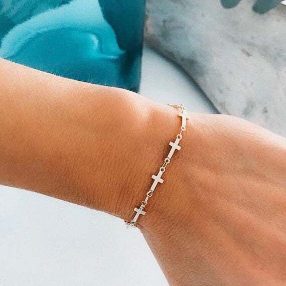 2 Color Simple Style Small Cross Bracelets Bangles for Women - Charming Christian Jewellery - The Jewellery Supermarket
