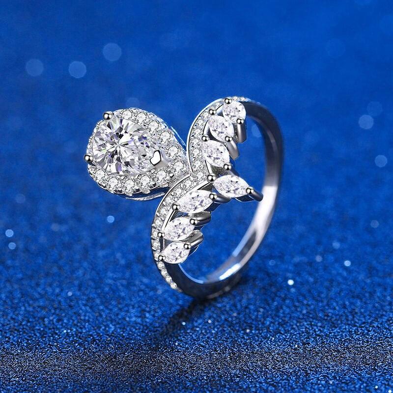 Fancy Cut Pear 1 Carat High Quality Moissanite Diamonds Platinum Plated Ring - Luxury Jewellery - The Jewellery Supermarket
