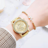 Hot Fashion Silver Rose Gold Gold Colour Stainless Steel Womens Hip Hop Crystal Bracelet Ladies Quartz Watch - The Jewellery Supermarket