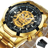 NEW ARRIVAL - Luxury Men Gold Automatic Strap Skeleton Mechanical Skull Watch - The Jewellery Supermarket