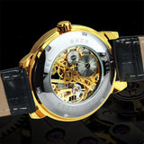 NEW - Luxury Mens Gold Mechanical Skeleton Leather Forsining 3d Hollow Watch - The Jewellery Supermarket