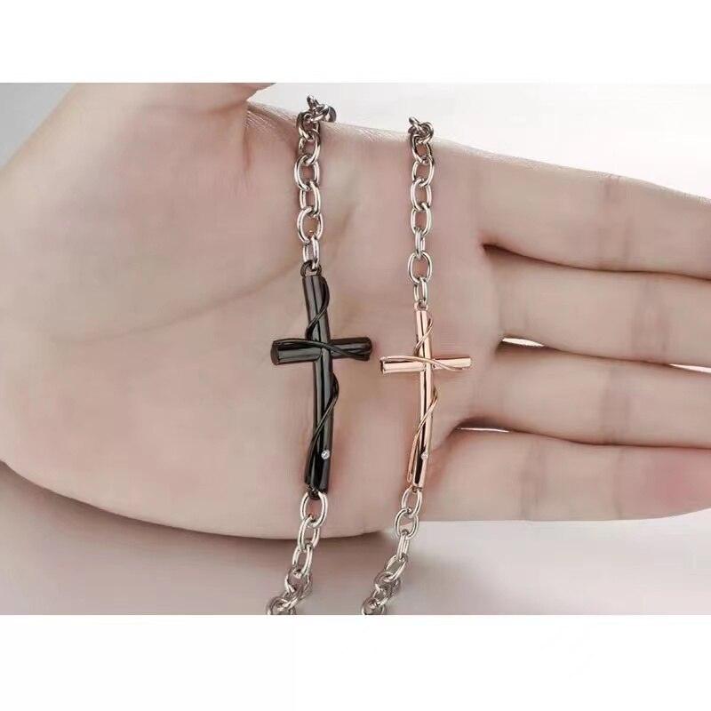 Fashion Rose Gold Black Color Stainless Steel High Quality Cross Winding Couple Bracelets - Christian Jewellery - The Jewellery Supermarket