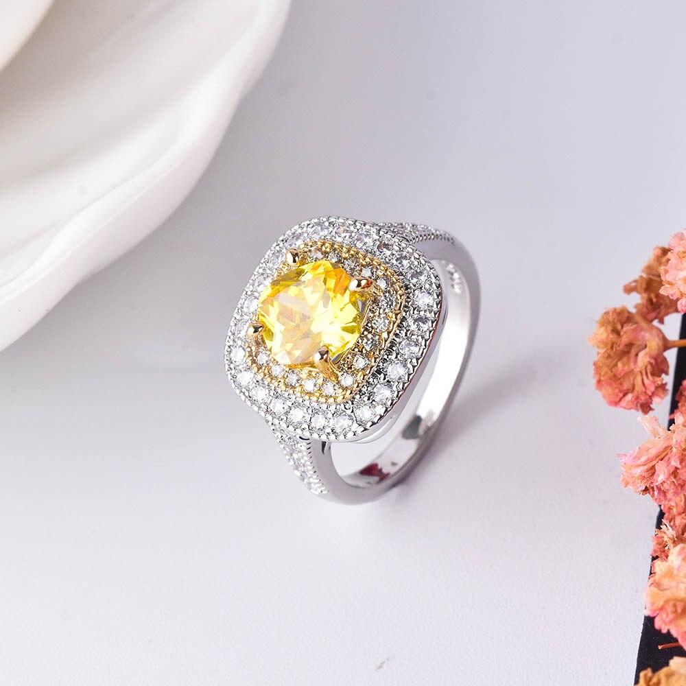 Dazzling New Luxury Yellow Color Cushion Cut AAA+ CZ Diamonds Fashion Ring - The Jewellery Supermarket
