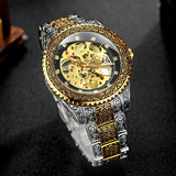 Top Brand Luxury Vintage Style Royal Crystal Gold Skeleton Engraved Watch - The Jewellery Supermarket