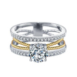 Glamorous Luxury Gold Silver Color Geometry AAA+ Cubic Zirconia Diamonds Fashion Ring - The Jewellery Supermarket