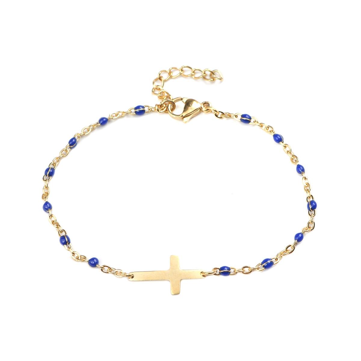 New Fashion Link Cable Chain Cross Golden Enamel Stainless Steel Beads Bracelets - Religious Jewellery - The Jewellery Supermarket