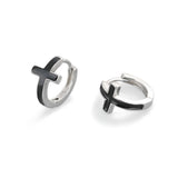 Simple Black Cross small Hoop Silver Color Earrings For Men and Women - Fashion Daily Religious Jewellery - The Jewellery Supermarket