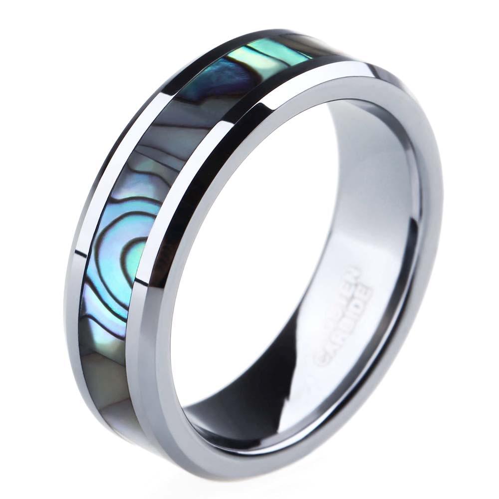 NEW ARRIVAL - Luxury Abalone Shell Wedding Engagement Tungsten Rings For Couple - The Jewellery Supermarket