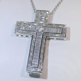 Luxury Silver Cross Princess Cut AAA+ Cubic Zirconia Diamonds Pendant Necklace - Christian Fashion  Jewellery - The Jewellery Supermarket