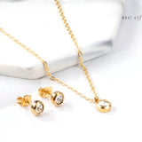 New Design Stainless Steel Gold Colour Round CZ Crystals Pendant Necklace Jewellery Set - The Jewellery Supermarket