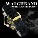 NEW - Luxury Mens Gold Mechanical Skeleton Leather Forsining 3d Hollow Watch - The Jewellery Supermarket