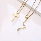Stainless Steel Box Chain Style Cross Pendant Necklace for Women with Tiny CZ Crystals - Christian Jewellery - The Jewellery Supermarket