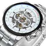 NEW - Luxury Men Silver Gold Skeleton Automatic Mechanical Wrist Military Watch - The Jewellery Supermarket