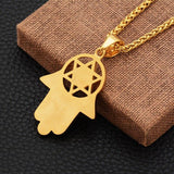 NEW ARRIVAL Jewish Star Of David Hasma Hand Of Fatima Gold Color Pendant Necklaces for Men and Women - The Jewellery Supermarket