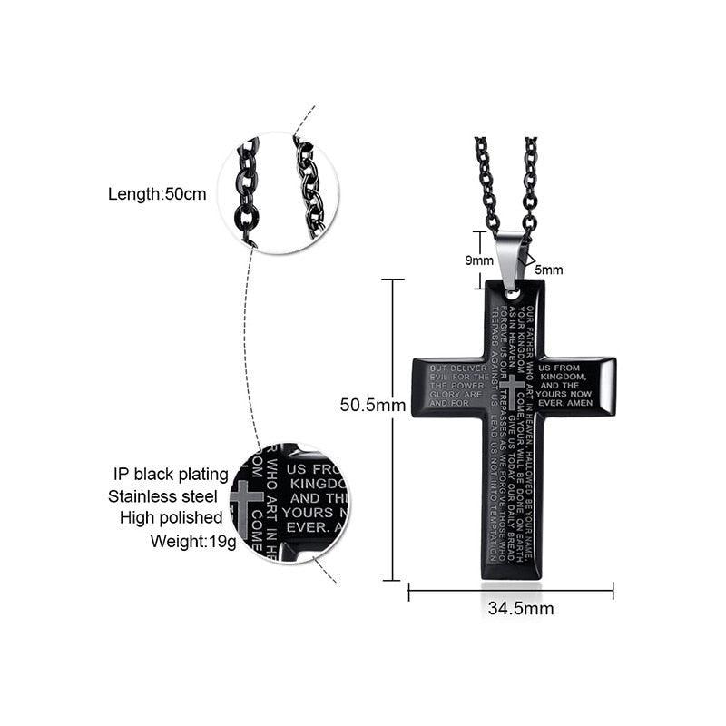 Prayer Matthew 6:9-13 Bible Necklace Stainless Steel Cross Pendant Unisex Religious Jewellery - The Jewellery Supermarket