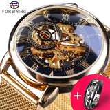 Brand Luxury Watch + Bracelet Set Combination Transparent Fashion Mechanical Skeleton Watch