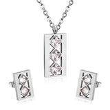 NEW DESIGN Geometry Stainless Steel CZ Crystal Pendant Necklace Earrings Fashion Jewellery Set - The Jewellery Supermarket