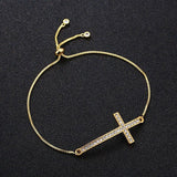 Best Seller -Crucifix Jesus Christian Horizontal Sideways Cross Bracelets - Gold adjustable Religious Bracelet - The Jewellery Supermarket