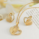 Romantic Crystal Opal Heart Pendant Jewellery Sets for Women Gold Color Chain Fashion Jewellery  - The Jewellery Supermarket
