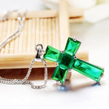 Classic Cross Design Pendant Necklaces for Women - AAA Cz White or Emerald Fashion Crucifix Religious Jewellery