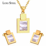 New Design Stainless Steel Square Shell Pendant Necklace Earrings Gold Colour Necklace Earrings  Jewellery set