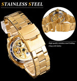 NEW - Luxury Men Golden Luminous Hands Skeleton Transparent Retro Watch - The Jewellery Supermarket